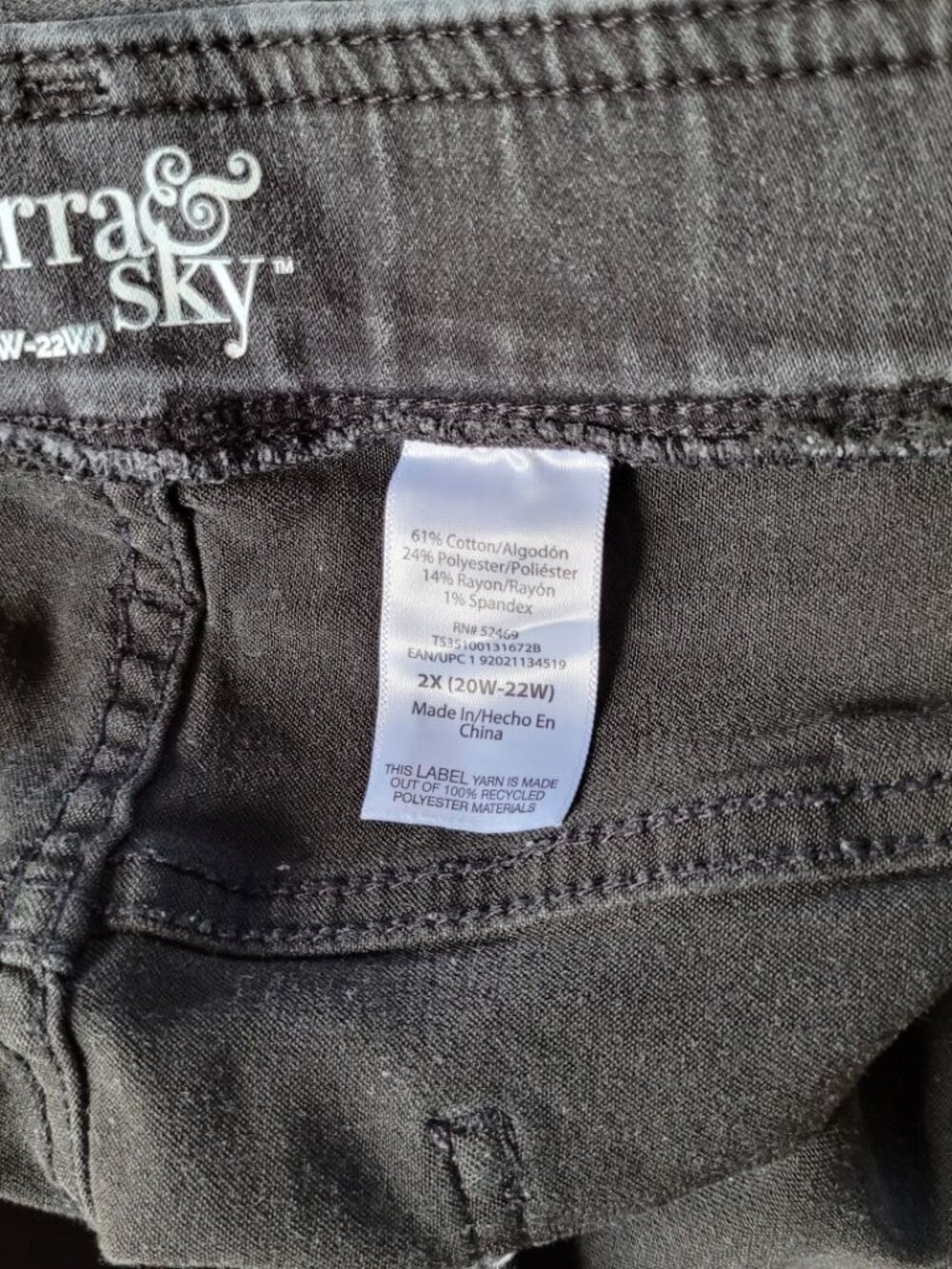 Terra & Sky Black Pull-on Stretch Jeans Plus 2X (20W-22W) - Picture 3 of 6